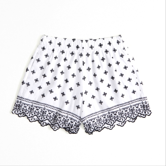 Abercrombie & Fitch Pants - ABERCROMBIE & FITCH: Linen-Blend Eyelet Pull-On Shorts